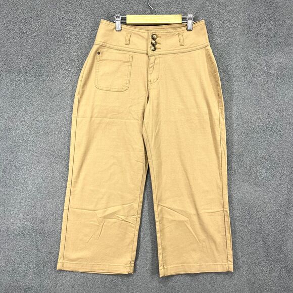 Flamingo Pants Womens Medium Tan Khaki Wide Leg Crop Mid Rise - Picture 1 of 16